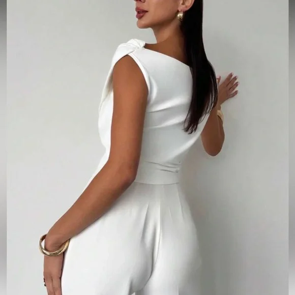Elegant Red Off-Shoulder Asymmetrical Neck Blouse